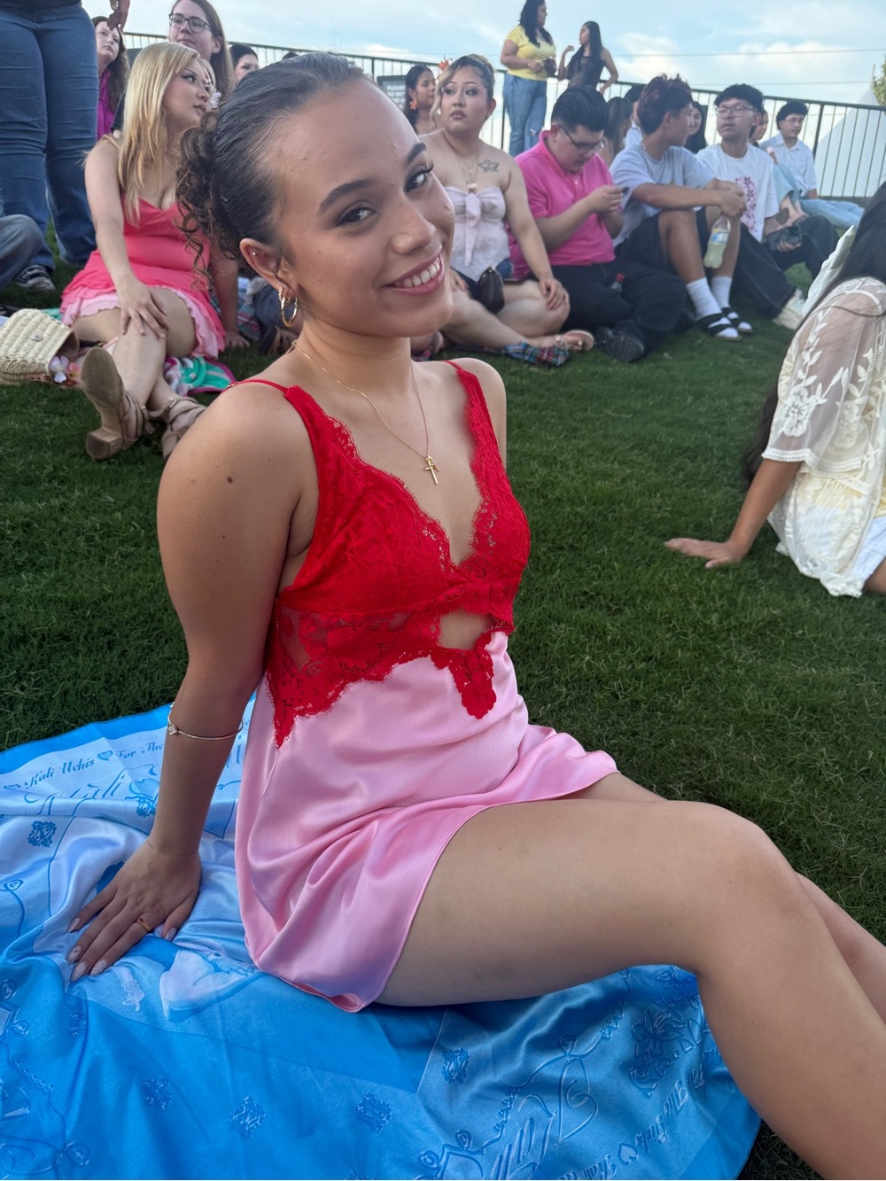 Victoria's Secret Red Lace & Pink Satin Chemise